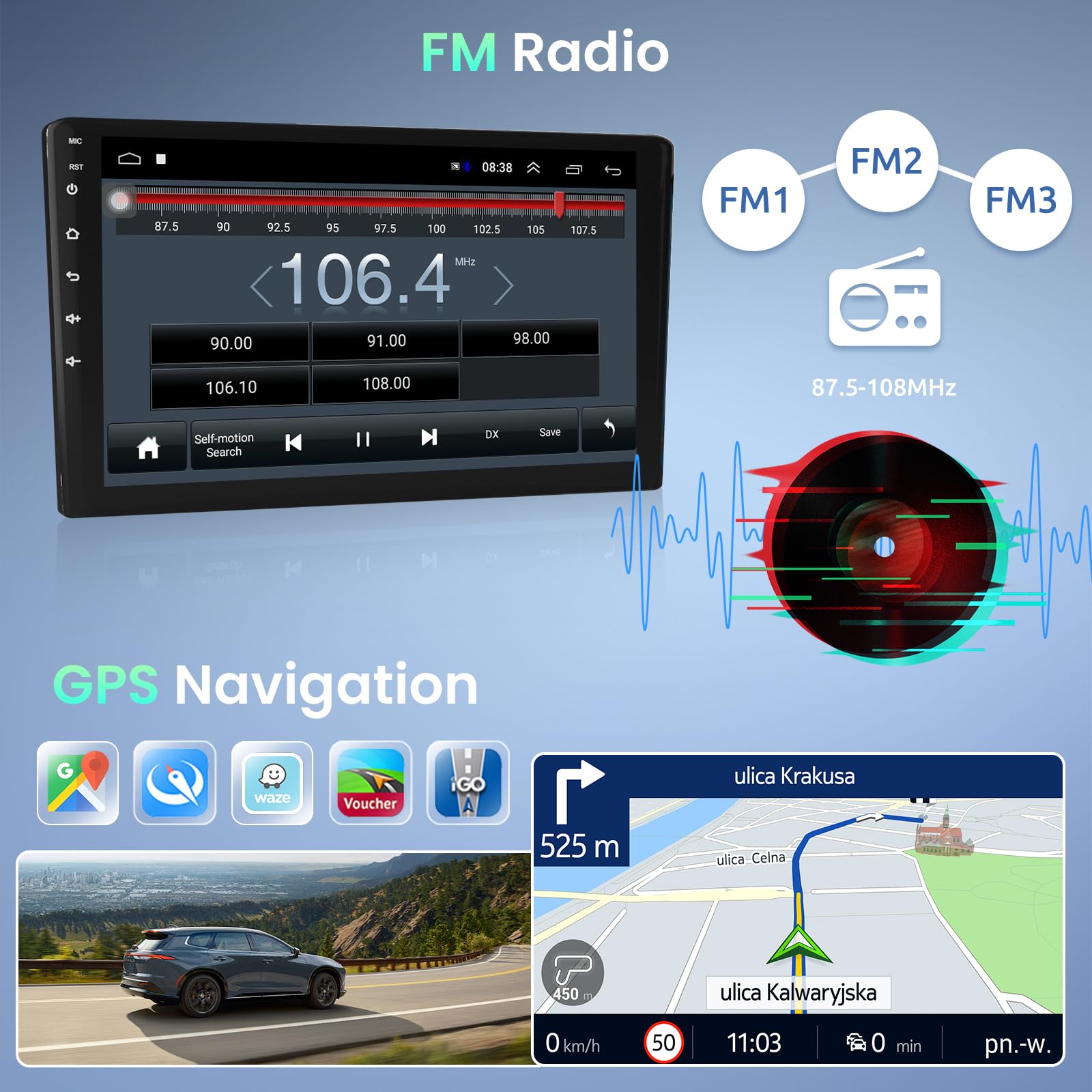 Podofo Android Autoradio GPS per Peugeot 208/2008 2012-2018, 10" Touchscreen Wifi Bluetooth FM RDS Radio Dulica Schermo USB Navigazione per Auto Video Stereo Player +Canbus