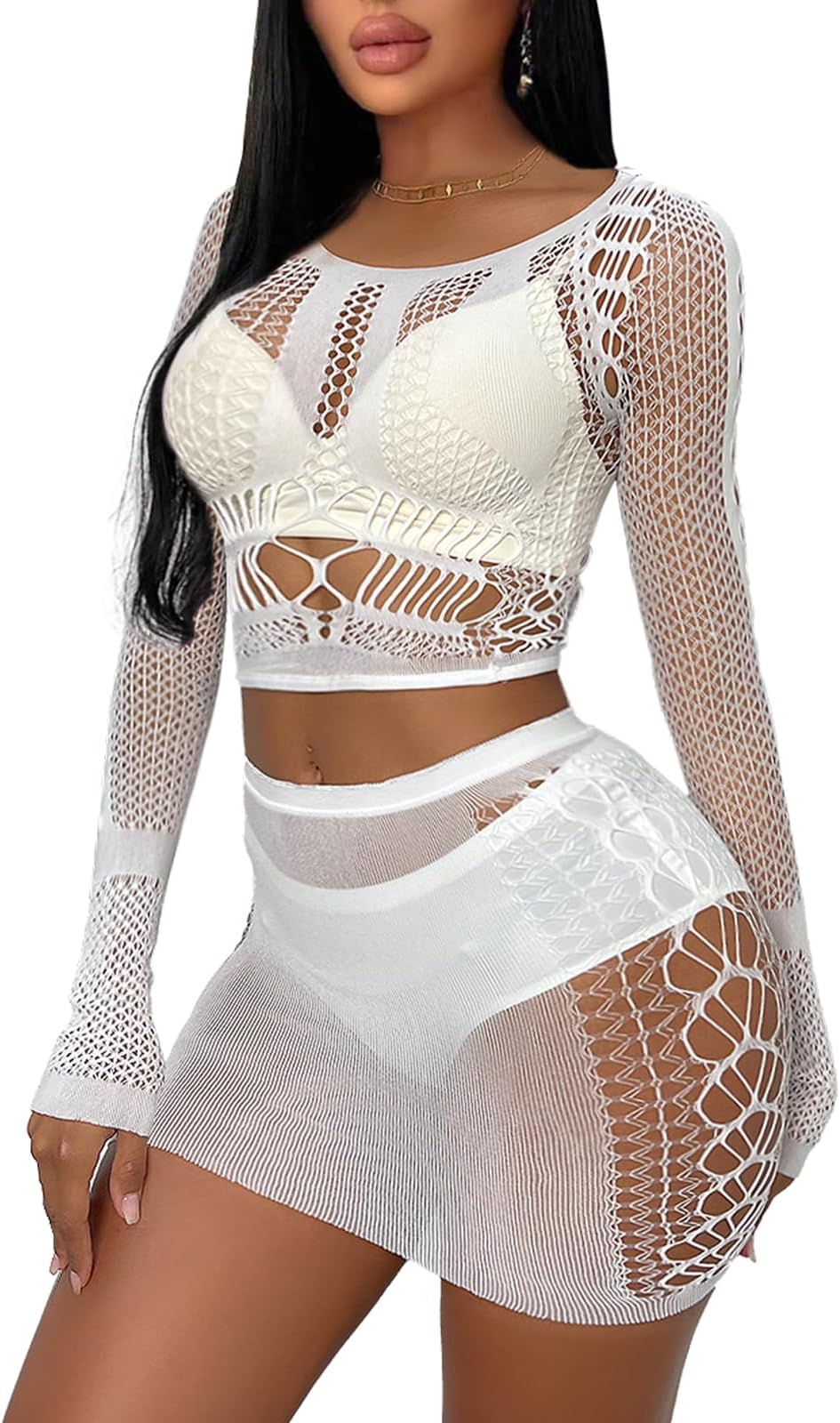 Sexy Lingerie for Women Fishnet Babydoll Nightwear Exotic Top and Mini Skirt Set