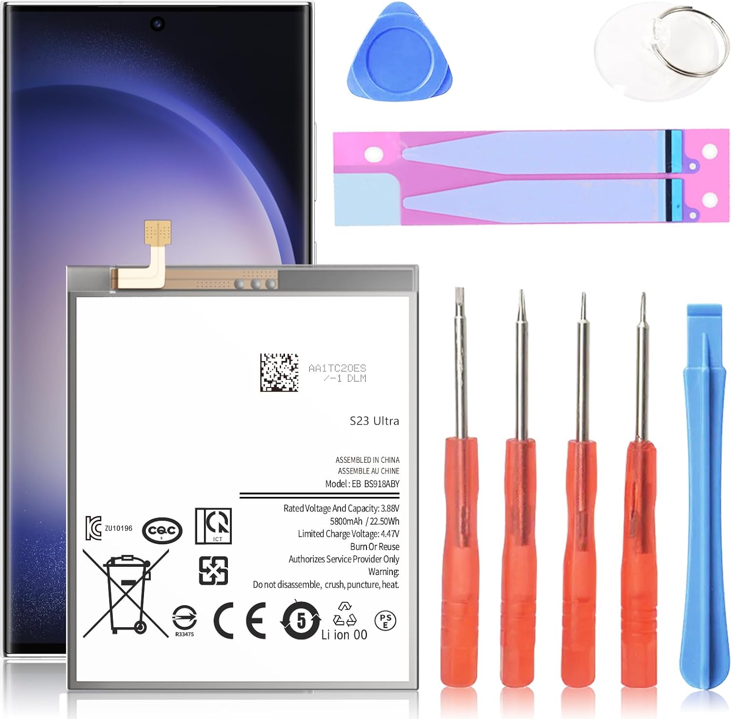 [5800mAh] Galaxy S23 Ultra Battery, 𝗨𝗽𝗴𝗿𝗮𝗱𝗲𝗱 EB-BS918ABY Replacement Battery for S23 Ultra SM-S918U SM-S918U1 SM-S918B with Repair Tool Kits