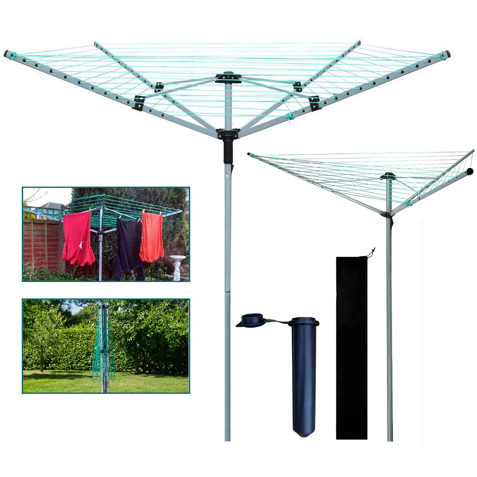 Janoon3/4 Arm heavy Duty Rotary Washing Line Clothes Airer Outdoor Garden Dryer With Free Ground Spike & Cover by Crystals® (4 Arm Clothes Airer (50M))