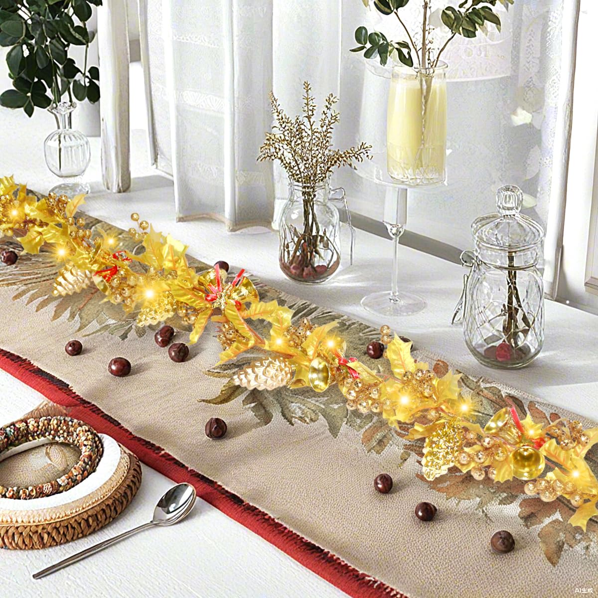 Las coronas de imitación preiluminadas de 6 pies son adecuadas para las vacaciones de Navidad y el juego de coronas y coronas de Navidad, conos de pino de ratán y decoraciones de chimenea de luz