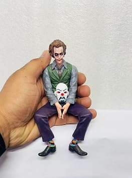 AUTO MT Small Joker Character 15cm Action Figure Sitting Position Car Dashboard Toy Desk Display Comic Villain with Mask Model Statue for Car Decor Interior Exterior.