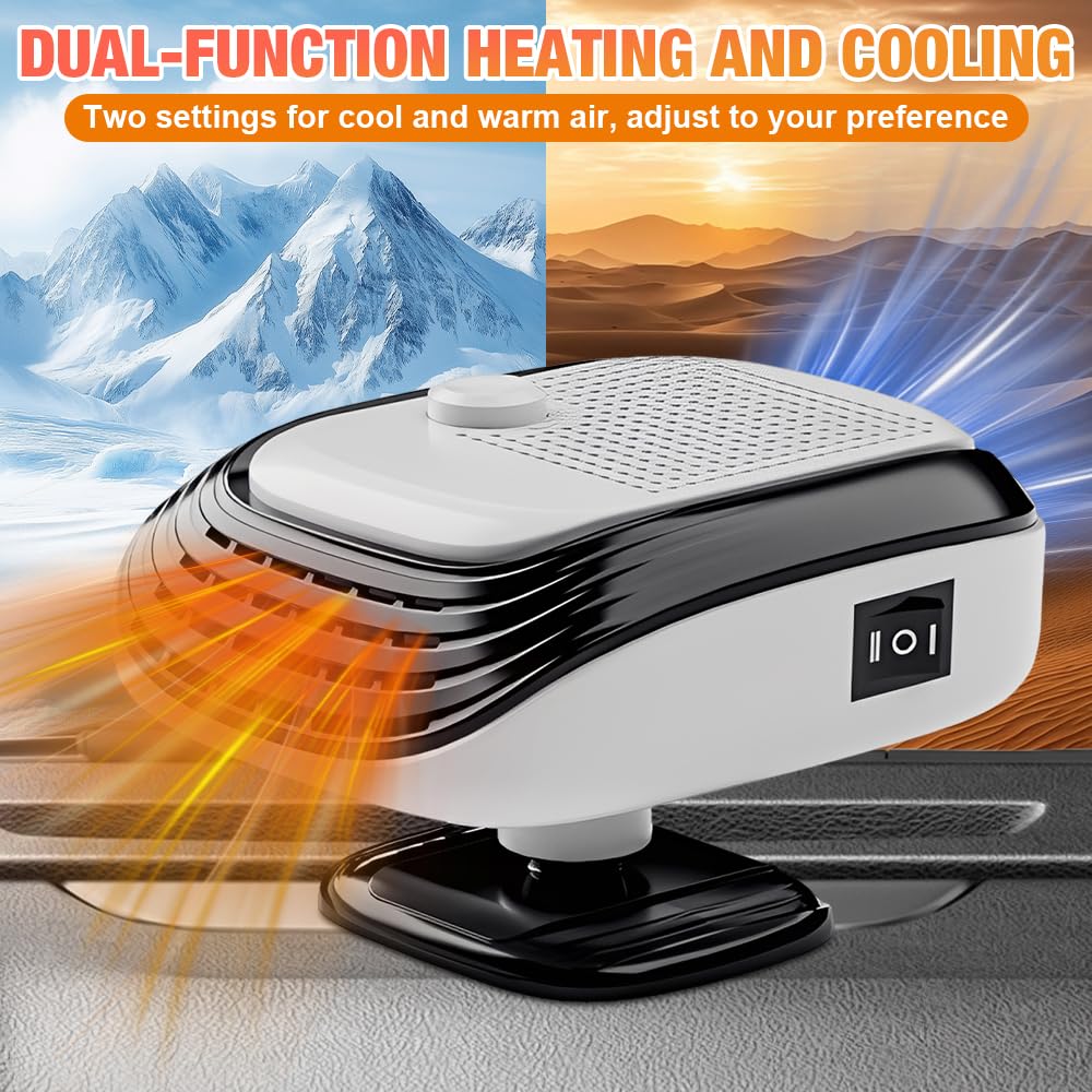 Auto Heizung 12V, 2 in 1 Heizlüfter Auto mit Windgeschwindigkeitsregelung, Tragbare Autoheizung 12v Zigarettenanzünder, Car Heater, Heizung für 12V Auto, LKWs, SUV, Van (Weiß)