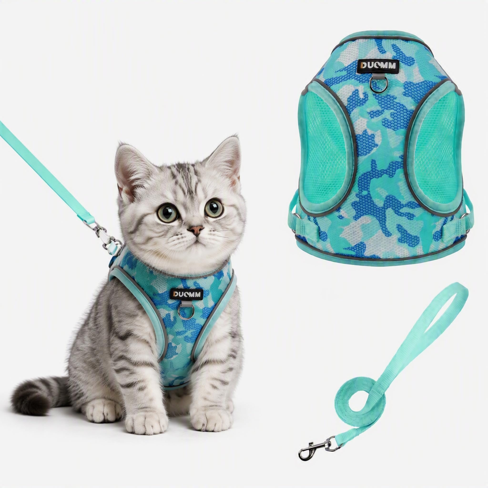 Cat Harness and Lead Set, Escape Proof Harness, Blue Camo-XS