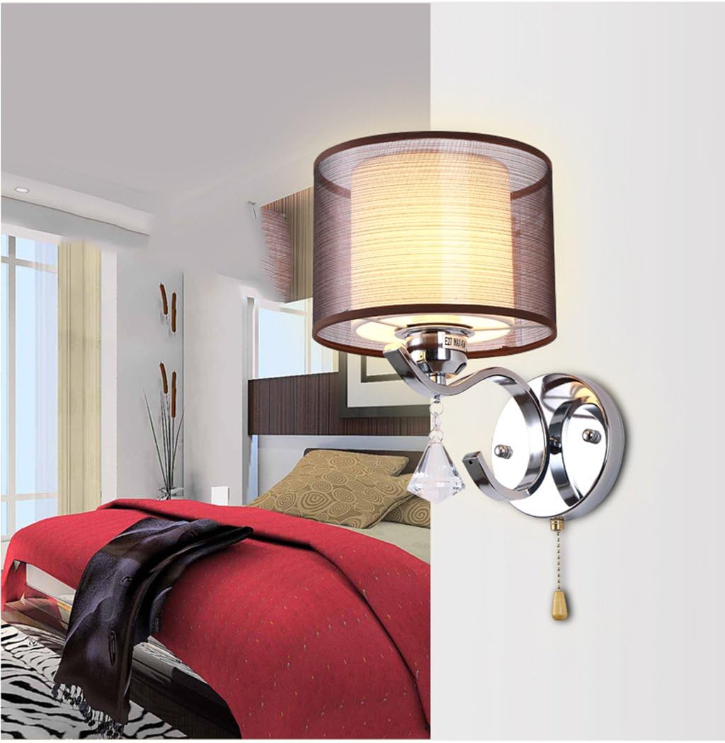 Wall Lamp Pull Chain Switch E27 Modern Minimalist Metal Living Room Bedroom Bedside Hotel Brushed Fabric Shade Wall Sconces