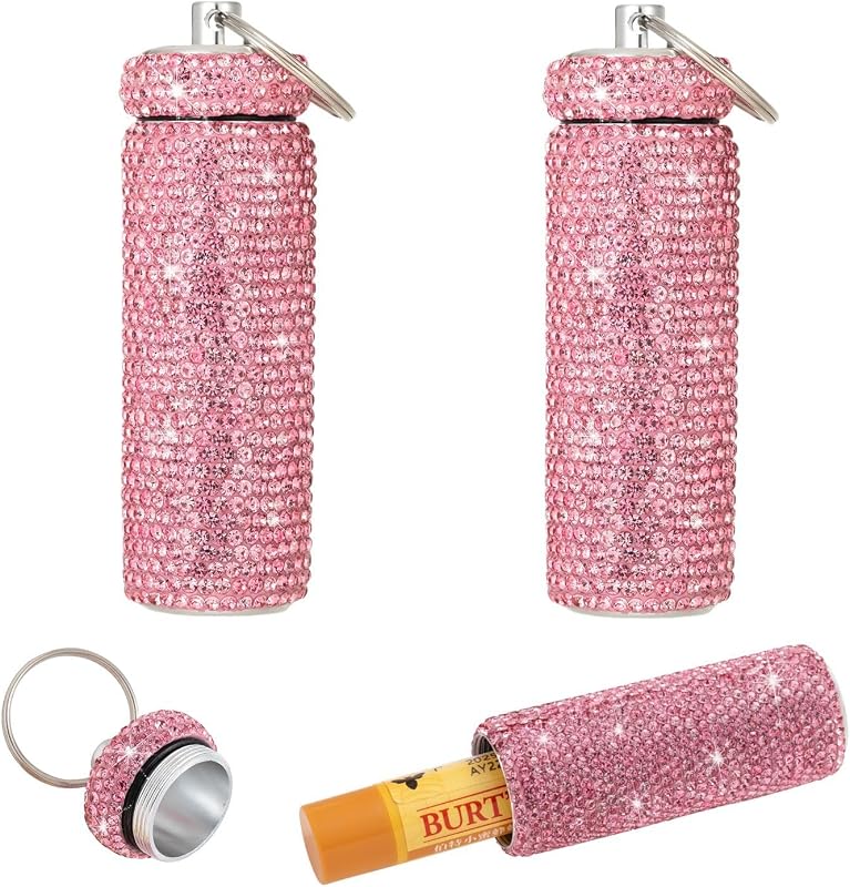 Porta-bálsamo labial com chaveiro Veseek prateado, pacote com 2