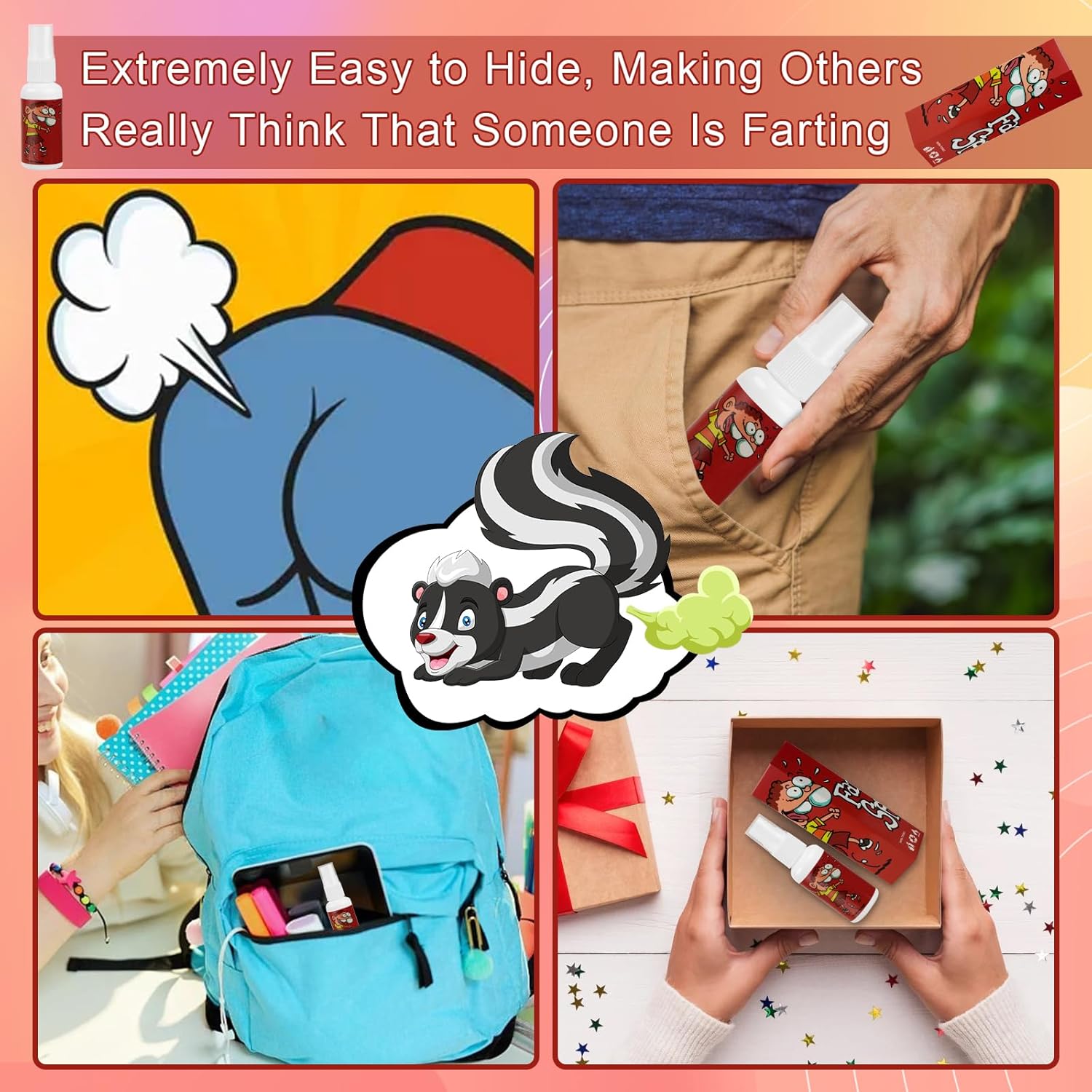 Fart Spray Extra Strong, Gag Gifts Funny Adult and Kids, Non Toxic Fart Bomb-The Ultimate Prank Kit, Red