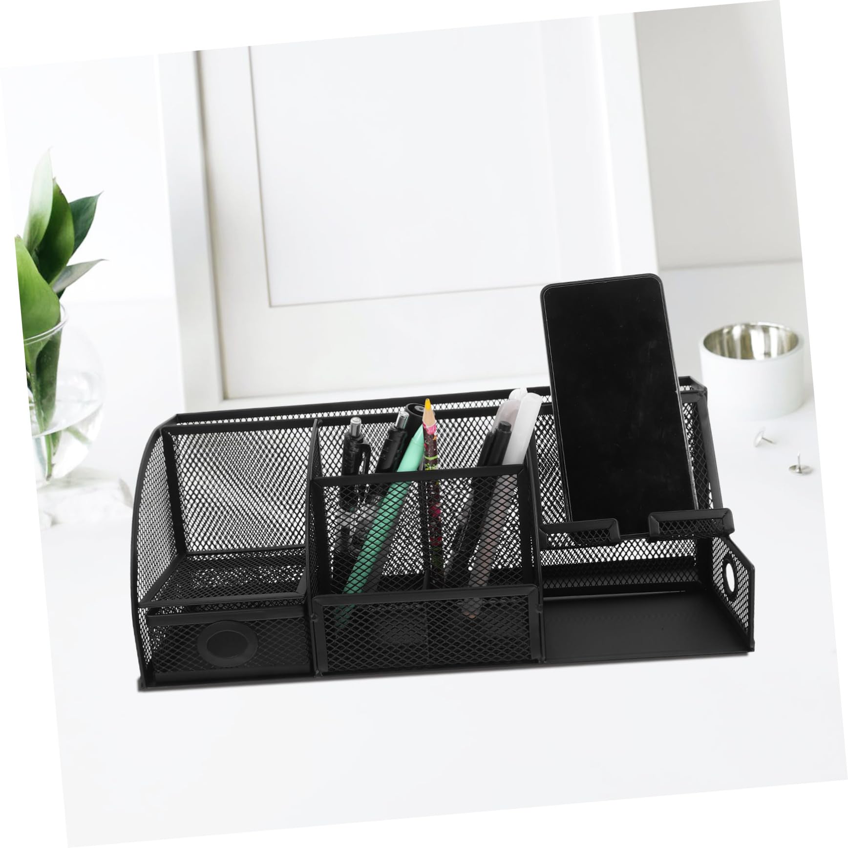 Gatuida Moderner Schreibtischorganisator aus Schwarzem Eisen mit Stiftehalter und Ablage Platzsparende Büroaufbewahrung für Make Up und Bürobedarf