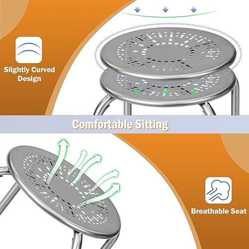 Miniatura 3 de POWERSTONE Taburetes apilables, paquete de 6, taburetes de bar apilables portátiles, sillas anidables redondas de hierro, asientos flexibles para la