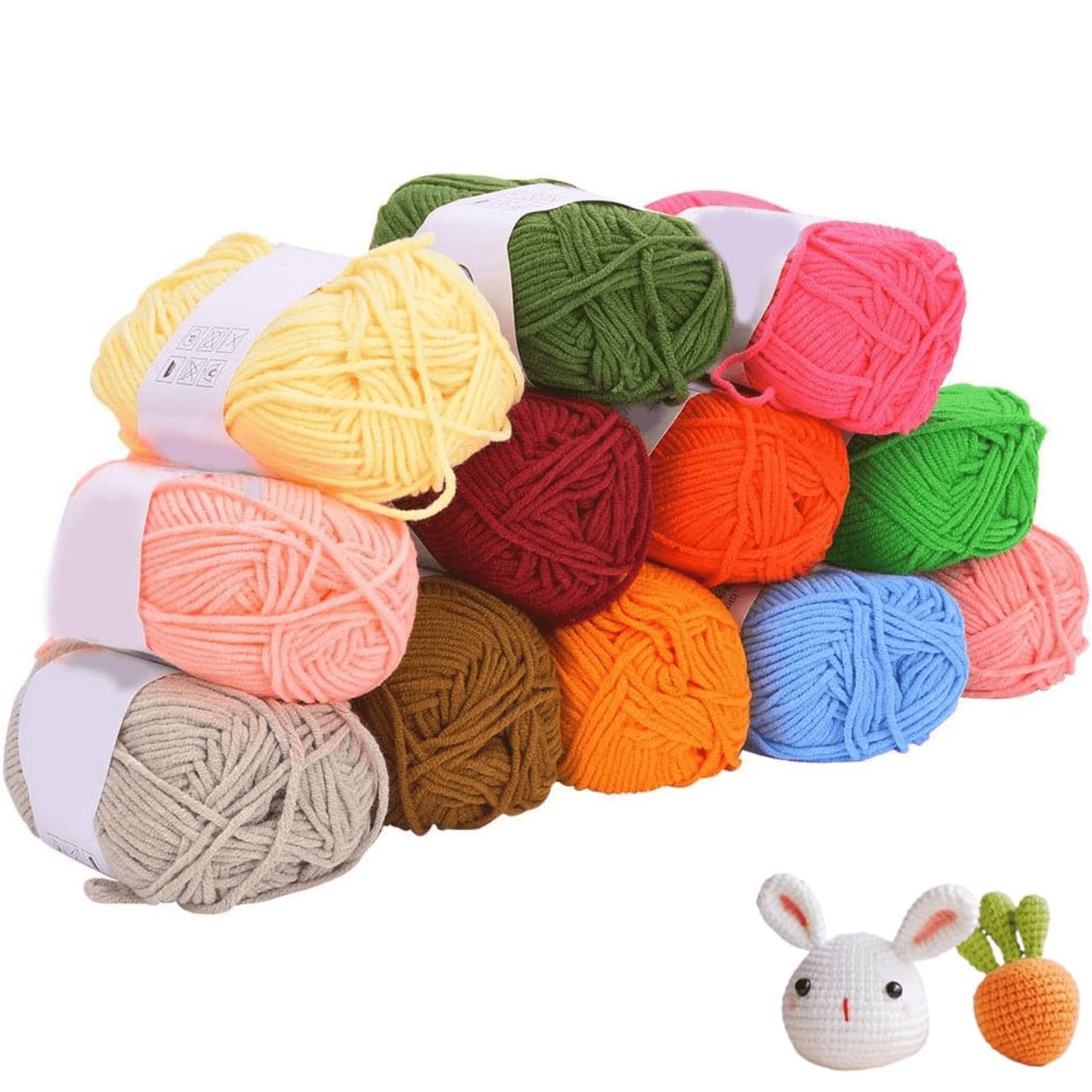 ZAWELIYO Soft Milk Cotton Yarn, 12 Colors Crochet Knitting Thread