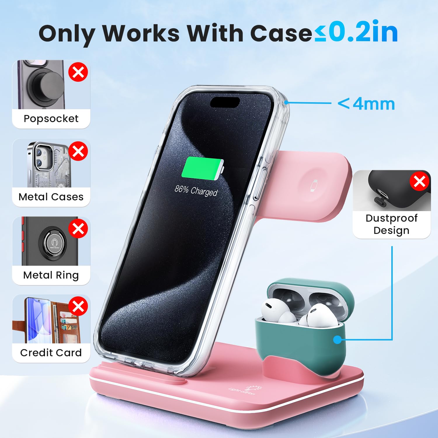 WAITIEE Wireless Charger 3 in 1 Charging Station for for iPhone 16 15 14 13 12 11 X 8 & for Apple Watch, for AirPods 1/2/3/Pro/Pro 2 with Lightning Charging Case(Purple): WAITIEE Wireless Charger 3 in 1, 15W Fast Charging Station for Apple Watch 10/9/8/Ultra 2/Ultra/SE/7/6/5/4/3/2, for AirPods 3/2/1/Pro for iPhone 16/15/14/13 /Plus/Pro/Pro Max/12/11 (Pink)