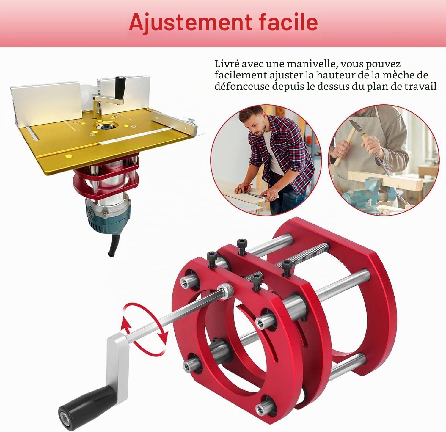 Défonceuse-Lift, Kit Levage Défonceuse en Métal pour Plaque Base D'Insert Défonceuse Scie Table, Travail du Bois, Plaque D'Insert Table Défonceuse,Base Levage, Convient pour Diamètre 64 Mm À 66