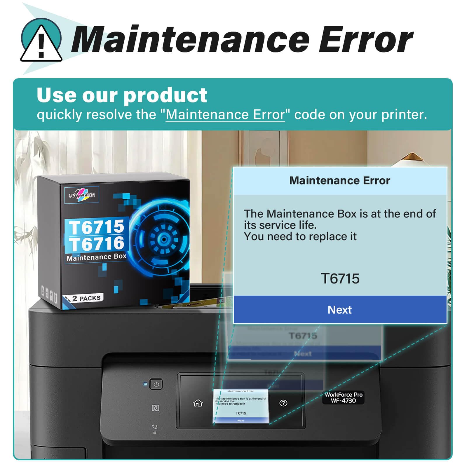 T6715 T6716 pojemnik do konserwacji atramentu do drukarek Epson Workforce Pro WF-4730 WF-4740 WF-4720 WF-4734 WF-4830 WF-4820 WF-3820 EC-4020 EC-4030 WF-4833, kompatybilne do konserwacji Epson Pudełko