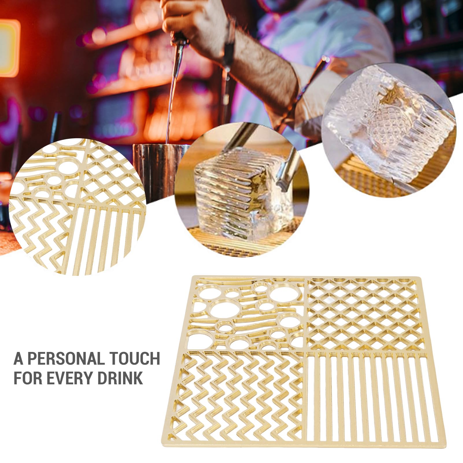 Brrnoo Bandeja para Sellos de Cubitos de Hielo de Cobre, Bandeja de Diseño Transparente para Hacer Cubitos de Hielo de 4,3x4,3 Pulgadas con Patrones Elegantes para Cócteles de Whisky, (B)