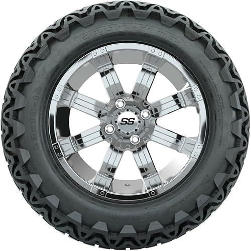 Miniatura 2 de GTW Combo de ruedas y neumáticos para carrito de golf de 14 pulgadas  Ruedas cromadas GTW Tempest en neumáticos todo terreno Predator de 23 x 10-14