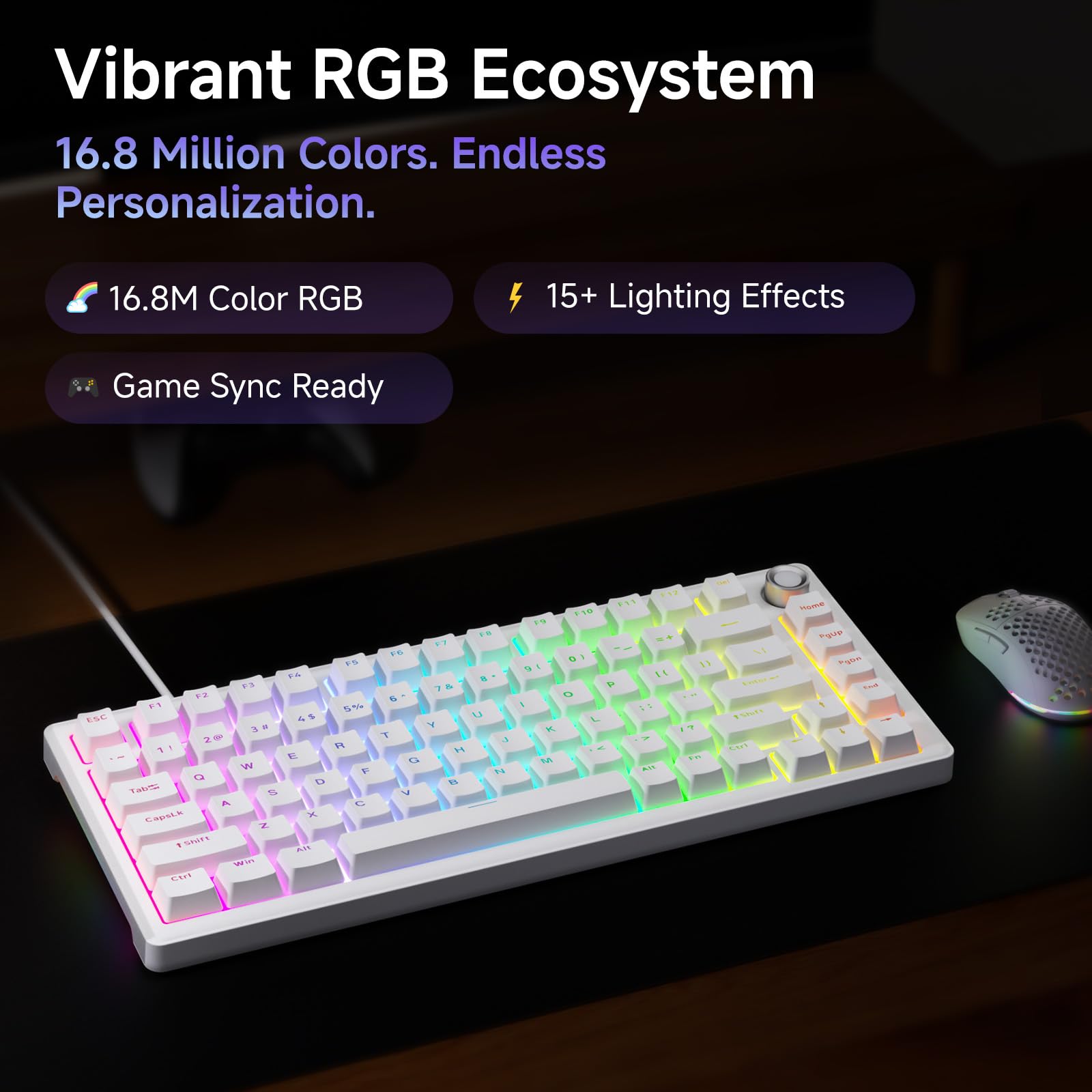Dierya DK68E Tastiera Gaming, 60% Tastiera Meccanica Gasket con Manopola,Hot-Swap RGB, Compatta 66 Tasti Anti-Ghosting, Layout QWERTY-US, DK61se (Bianco-DK81E, Interruttori Lineari Creamy)