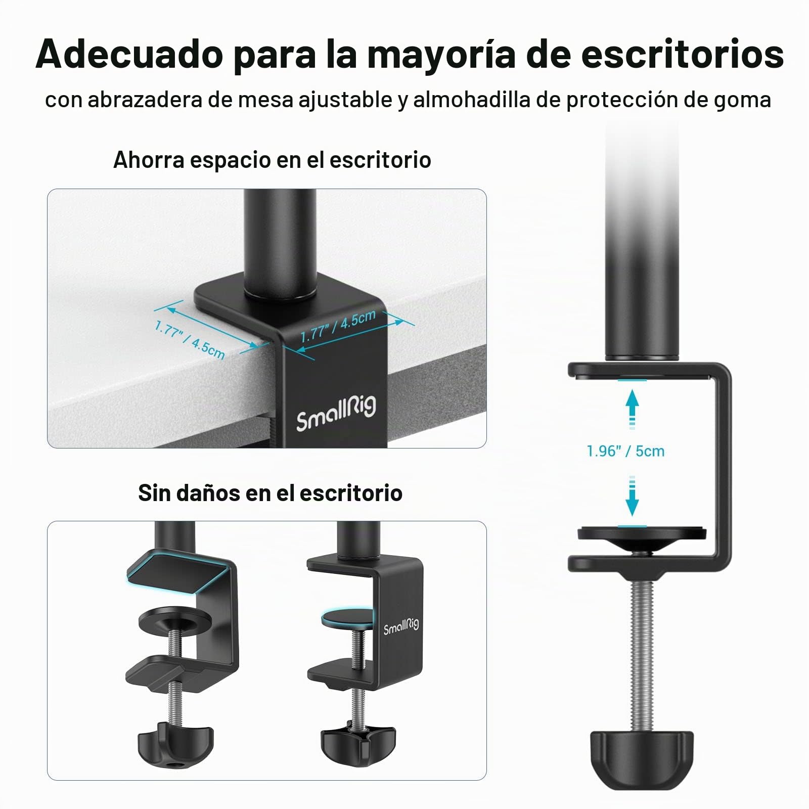 SMALLRIG Soporte Escritorio Extensible para Cámara, 15"-35" Ajustable con Cabezal Bola con Pinza en C, Compatible con DSLR, Anillos de Luz, Streaming y Grabación de Video - 3488