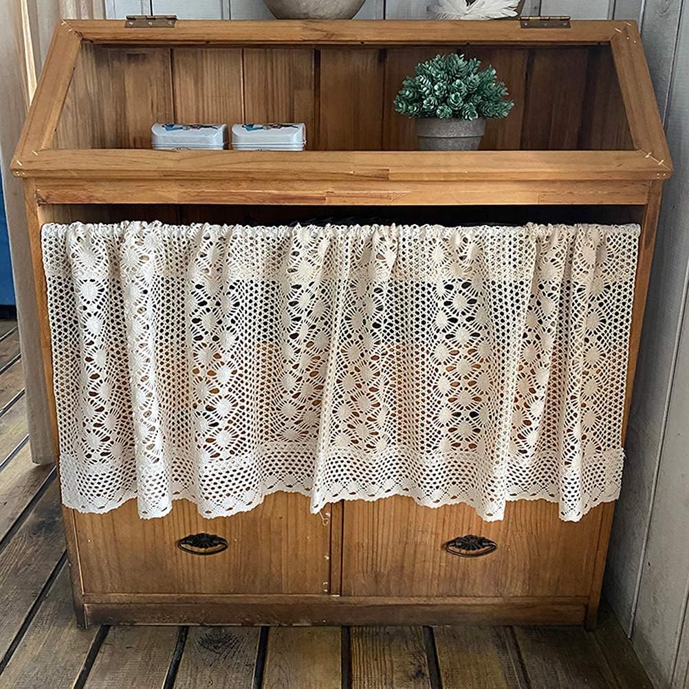 Short Curtains, Blackout Curtains, Curtain Cafe Curtain Chic Knitting Window s Farmhouse Retro Hollow Out Short Curtain for Kitchen Bistro Bedroom 1 Piece,Beige,130x60cm Home Kitchen Decor Short Curt