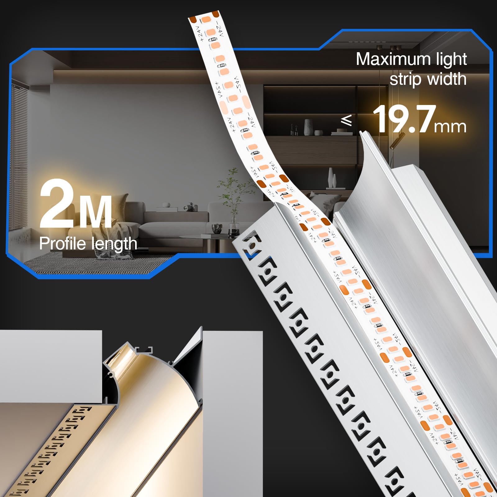 Profilo a LED Alumino 2 m x 15 (30 m) per strisce LED fino a 19,7 mm, lunghezza 2000 x 90 x 57,7 mm