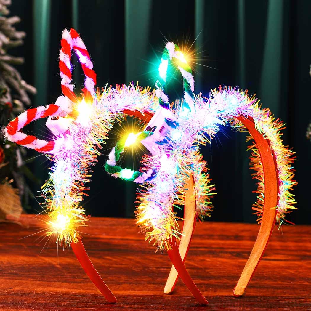 Reaky Light Up Christmas Headband Led Red Bow Hairband Xmas Headbands Christmas Hair Accessories for Women