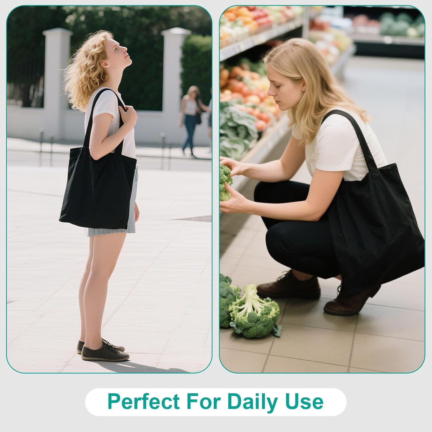 Reusable Canvas Tote Bags - Lightweight Blank Grocery Bags for Shopping, Travel, DIY, Gift - Image 5