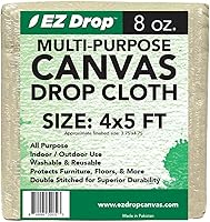 EZ Drop Canvas Drop Cloth 4x5 ft - Heavy-Duty Washable Painter's Fabric for Painting, Crafts, Floors & Furniture Protection