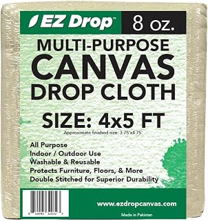 EZ Drop Canvas Drop Cloth 4x5 ft - Heavy-Duty Washable Painter's Fabric for Painting, Crafts, Floors & Furniture Protection