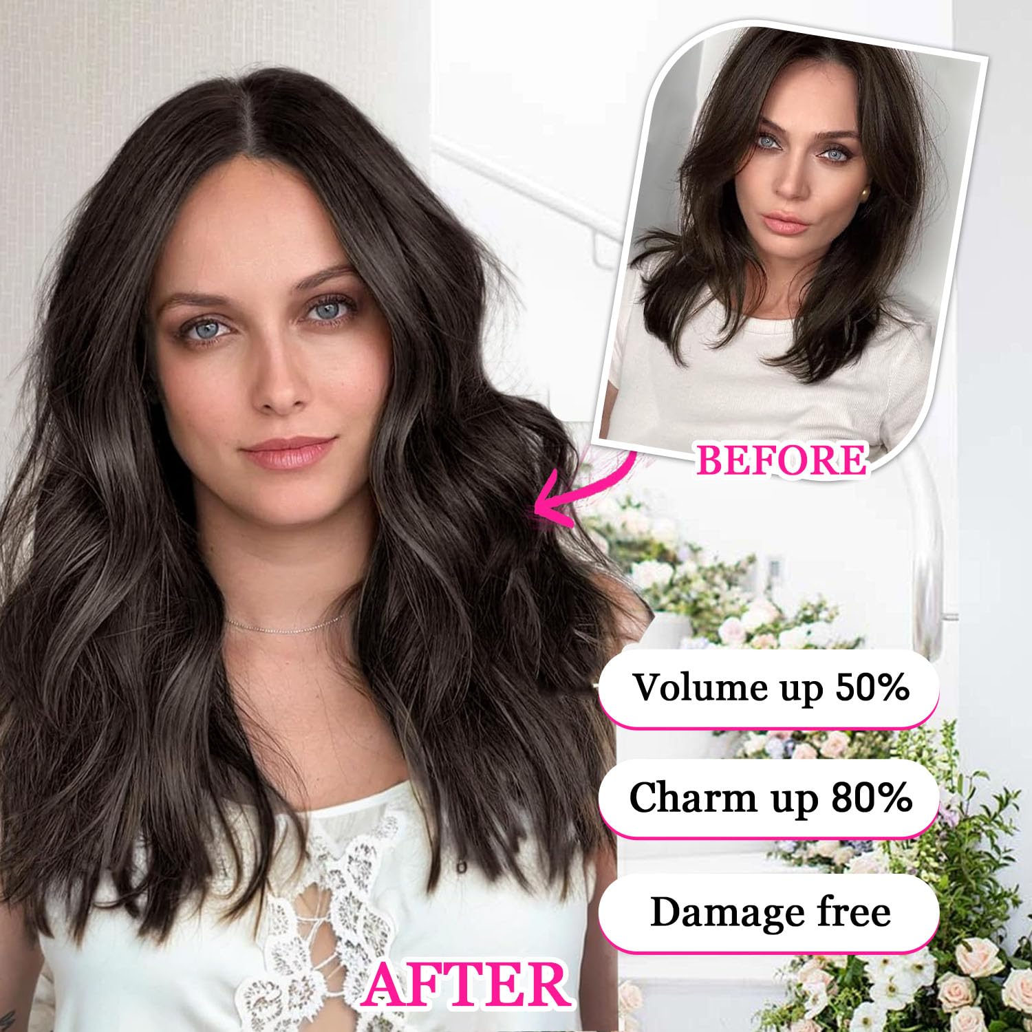 FINE PLUS Hair Extensions Clip in 4PCS Medium Brown 14Inch Hair Extension Wavy Hair Extensions Full Head Clip in Hair Extension Synthetic Fiber Hair Pieces for Women (Medium Brown) - Image 4