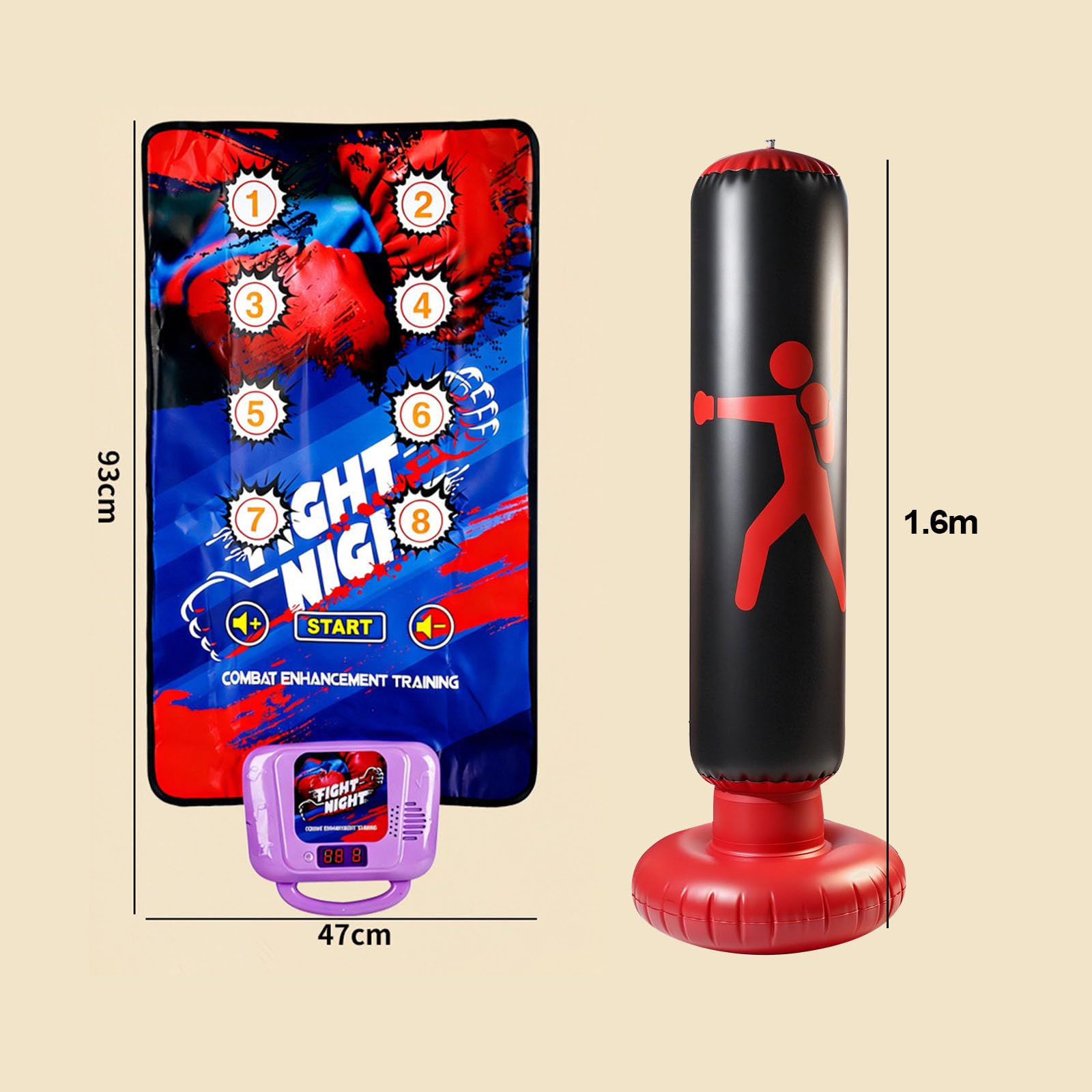Juego de almohadilla de puntuación electrónica para jóvenes con bolsa inflable independiente, guantes y bomba de mano para el hogar, sala de juegos, juego activo