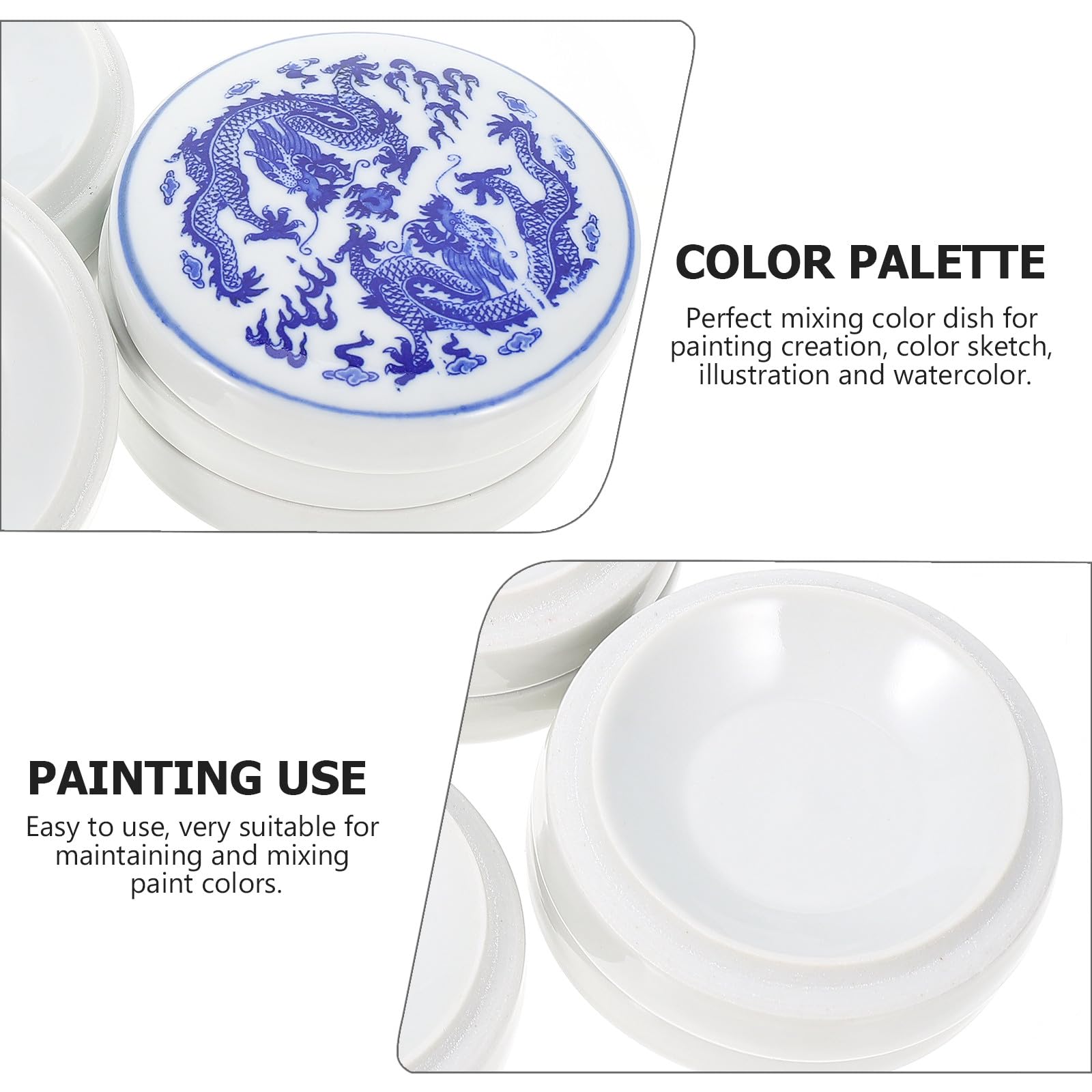 DRESSOOS Paleta de Cerámica para Dibujo con Tapa, Cinco Capas, Fácil de Limpiar, Adecuada para Mezclar Colores en Acuarela y Pintura Artística