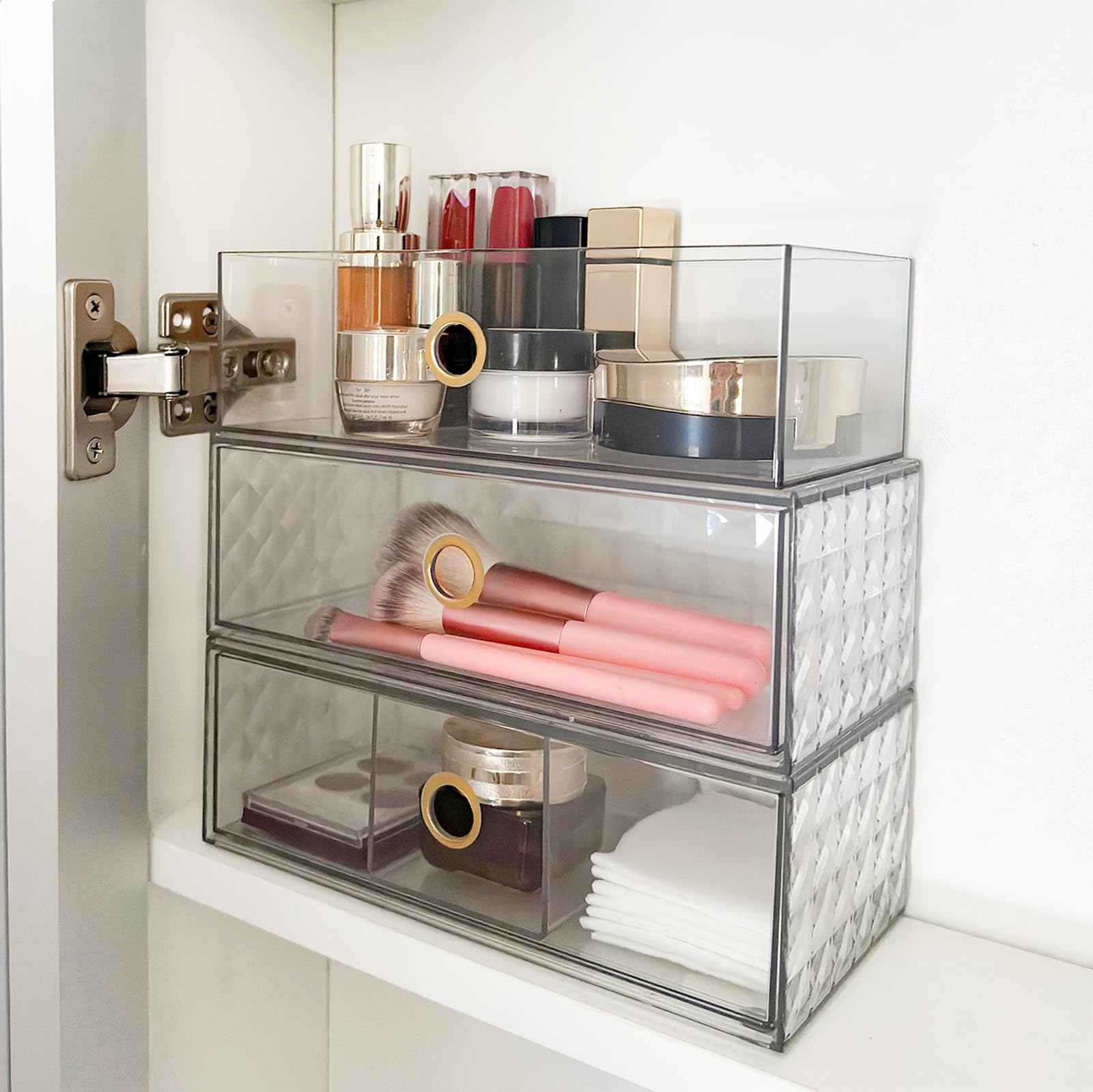 zemalun 3.9 Inch Narrow Medicine Cabinet Organizer,Stackable Bathroom Organizer with Adjustable Drawers & Compartments,Easy Access Design for Small Spaces, Vanity, Mirror Cabinets (3-Tier)