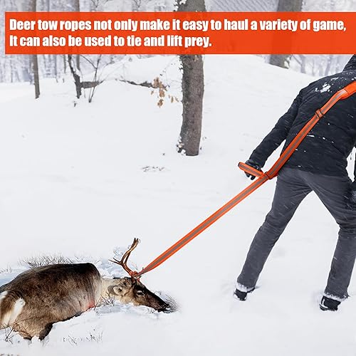 Miniatura 7 de TOBWOLF Paquete de 2 correas de arrastre y arnés de ciervo resistente, correa de arrastre de ciervos de caza con mango antideslizante, correa