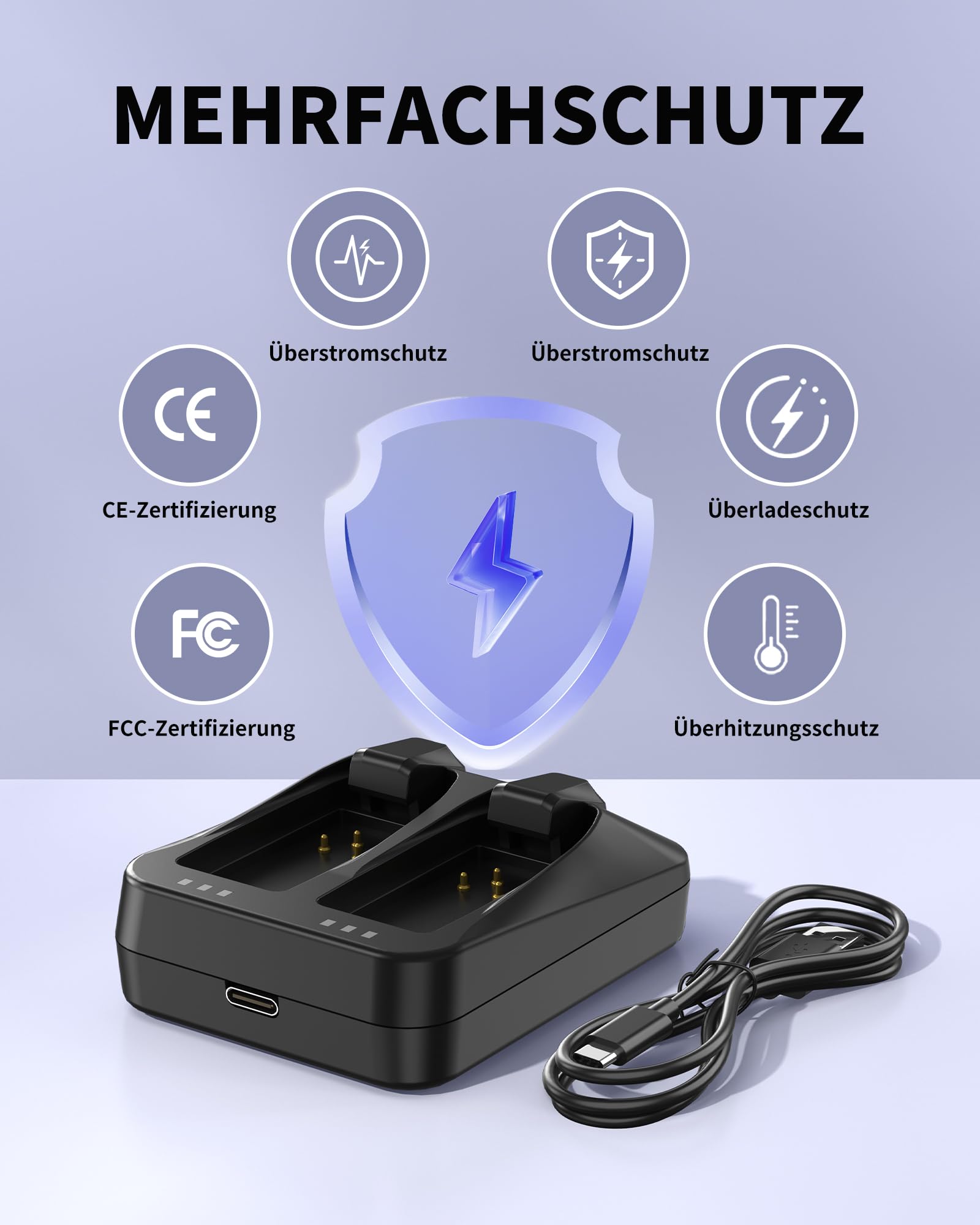 Dual-Port-Ladegerät kompatibel mit SRAM AXS/eTap Red Force Rival GX Eagle Akku, Schnelllade-USB-C-Ladegerät für Dual-Akkus mit USB-C-Kabel