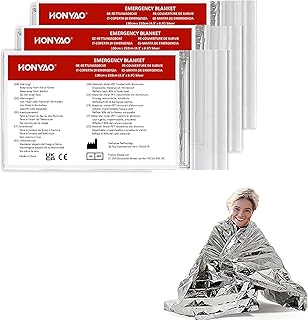 HONYAO Emergency Blankets 3pcs, Foil Blankets Gold Silver, Thermal Blanket 210×160 cm, Survival Blankets for Outdoors Survival Hiking Marathons First Aid, Tear Resistant