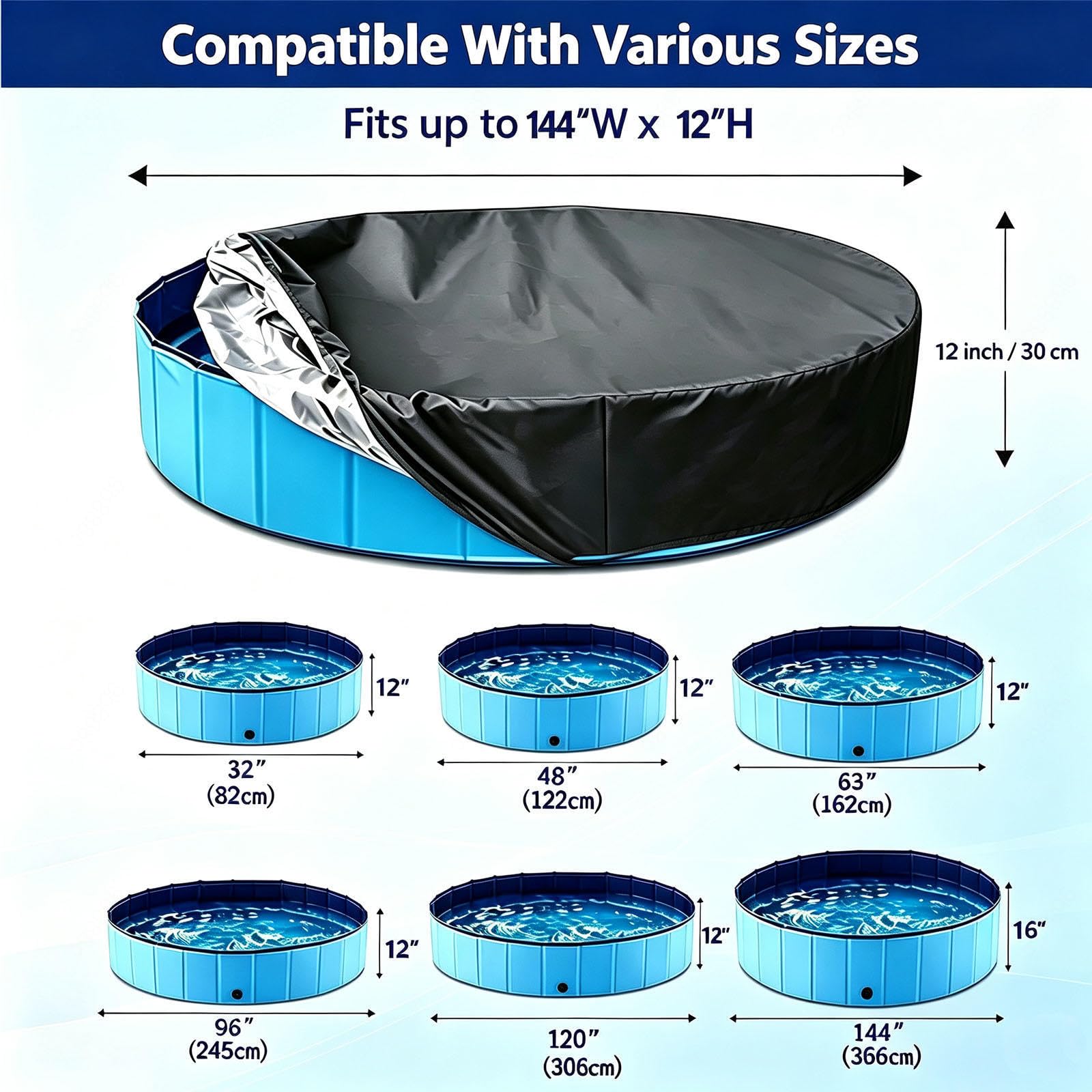 Round Dog Pool Cover Housse Piscine Imperméable Pliable Oxford Housse pour Jardin Imperméable,Gray-144 * 12inches（366 * 30cm）