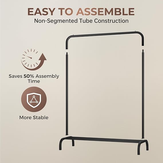 Sturdy Clothes Rail for Bedroom, Portable Clothes Rack with Storage Shelf, Metal Clothing Rail for Hanging Garments