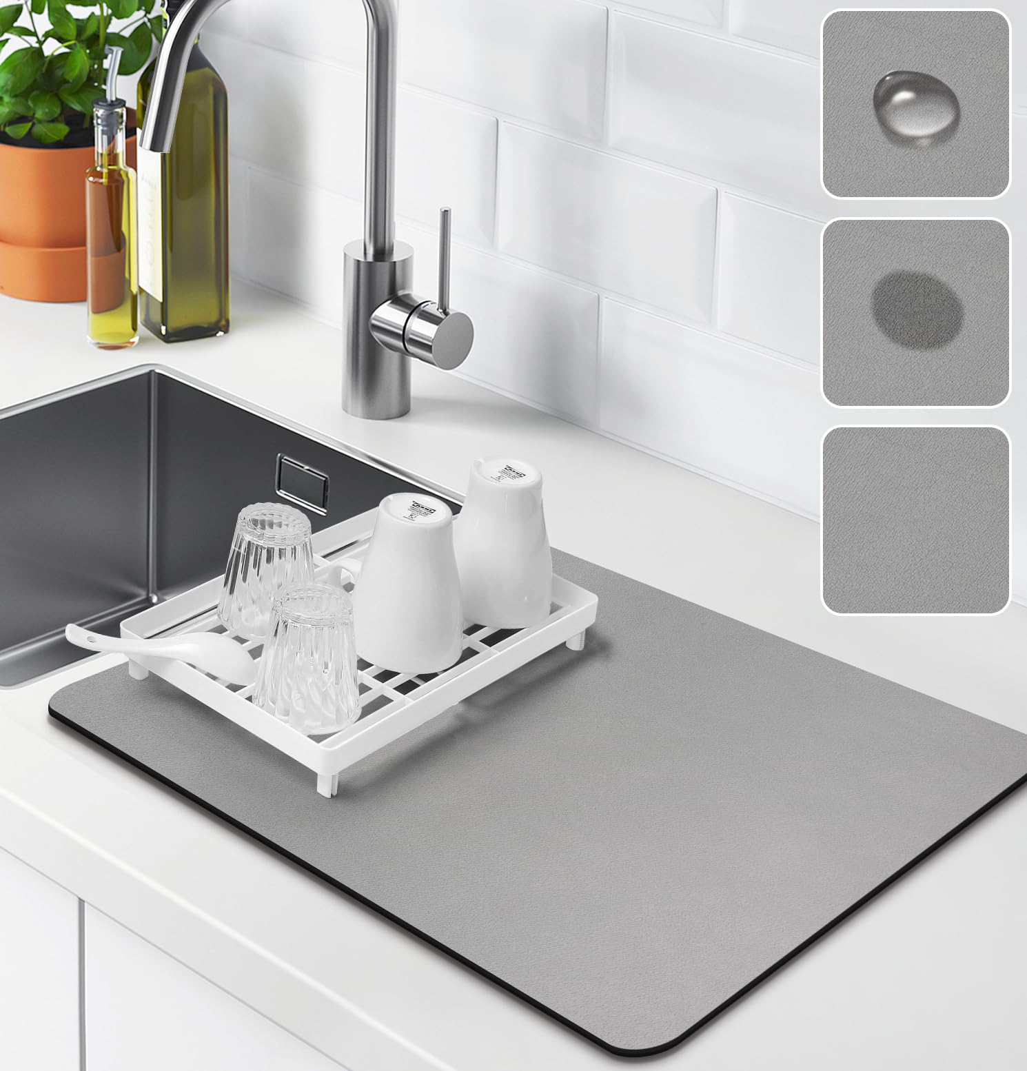 Draining Mat, Kitchen Super Absorbent Draining Mat, Super Absorbent Kitchen Counter Mat, Coffee Machine Mat, Anti Slip Drainer Mat for Kitchen Counter — image 1