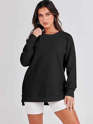 Miniatura 2 de ANRABESS - Sudadera de gran tamaño para mujer, cuello redondo, manga larga, tipo túnica, con cremallera lateral, sudadera con capucha, suéter de