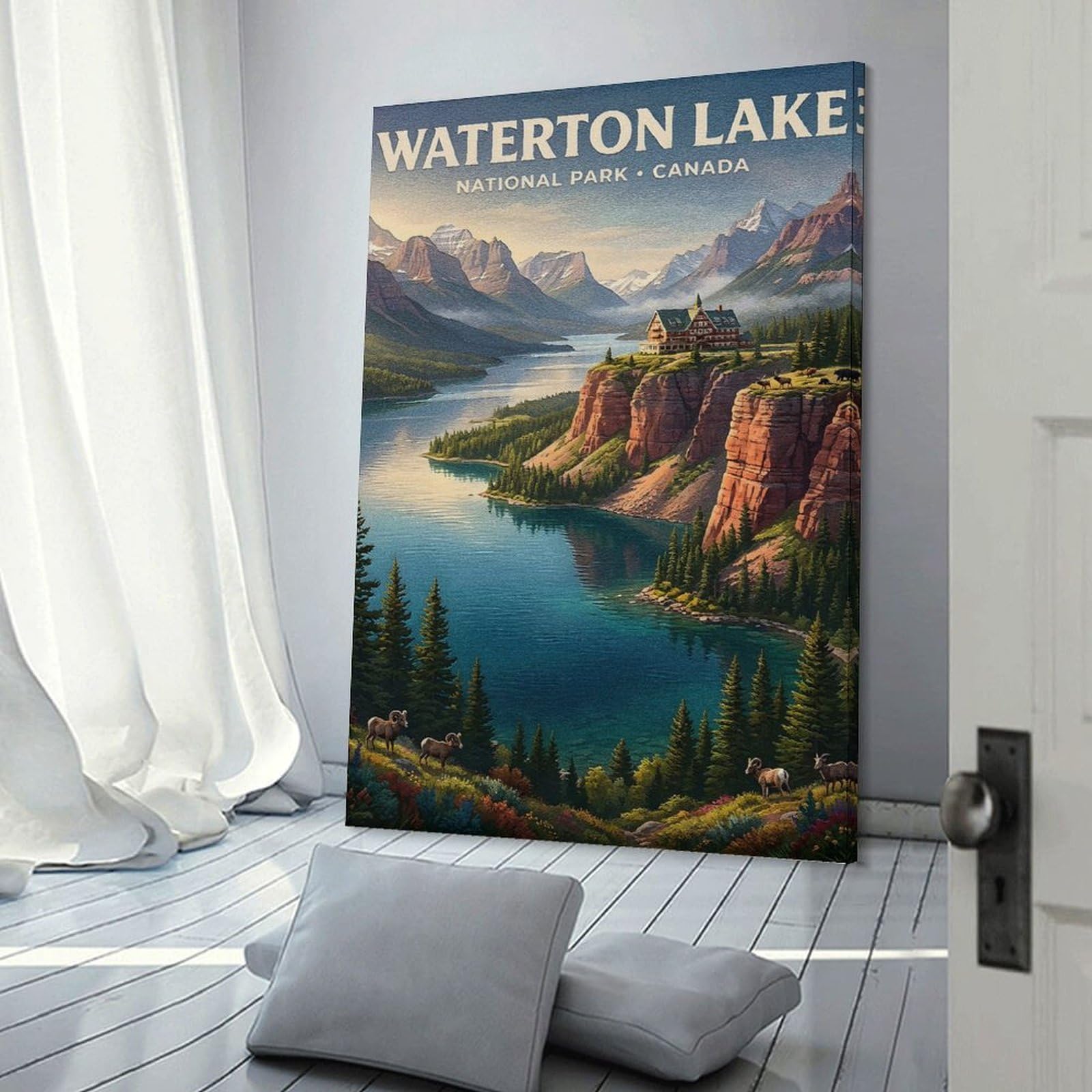 Junmoney Wall Art Print Waterton Lake National Park Canada, 20x30inch(50x75cm), for Hallway, Bedroom Or Modern Interiors, Thoughtful Wall Decor for Art Lovers