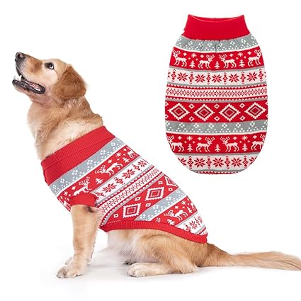 Christmas Snowflake Turtleneck Dog Sweater - Cute Pullover Pet Knitwear Cold Weather Clothes Outfit for Cats & Dogs