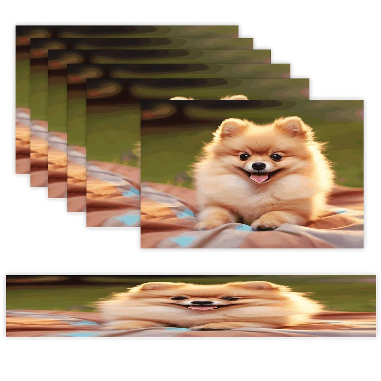 Short-haired Pomeranian Table Runner and Placemats Set of 6 for Kitchen Washable Table Mats Heat Resistant Place Mats Non-Slip Place Mat Wipeable Placemat(6 Placemats+1 Table Runner)