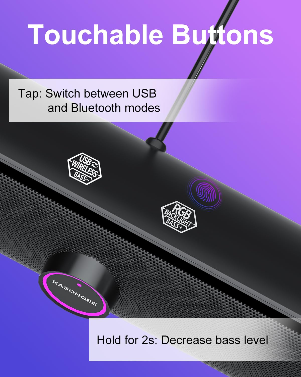 Haut-parleurs pour ordinateur de bureau, barre de son d'ordinateur, amplification des basses, haut-parleurs stéréo HiFi Bluetooth avec boutons tactiles pour ordinateurs portables, téléphone