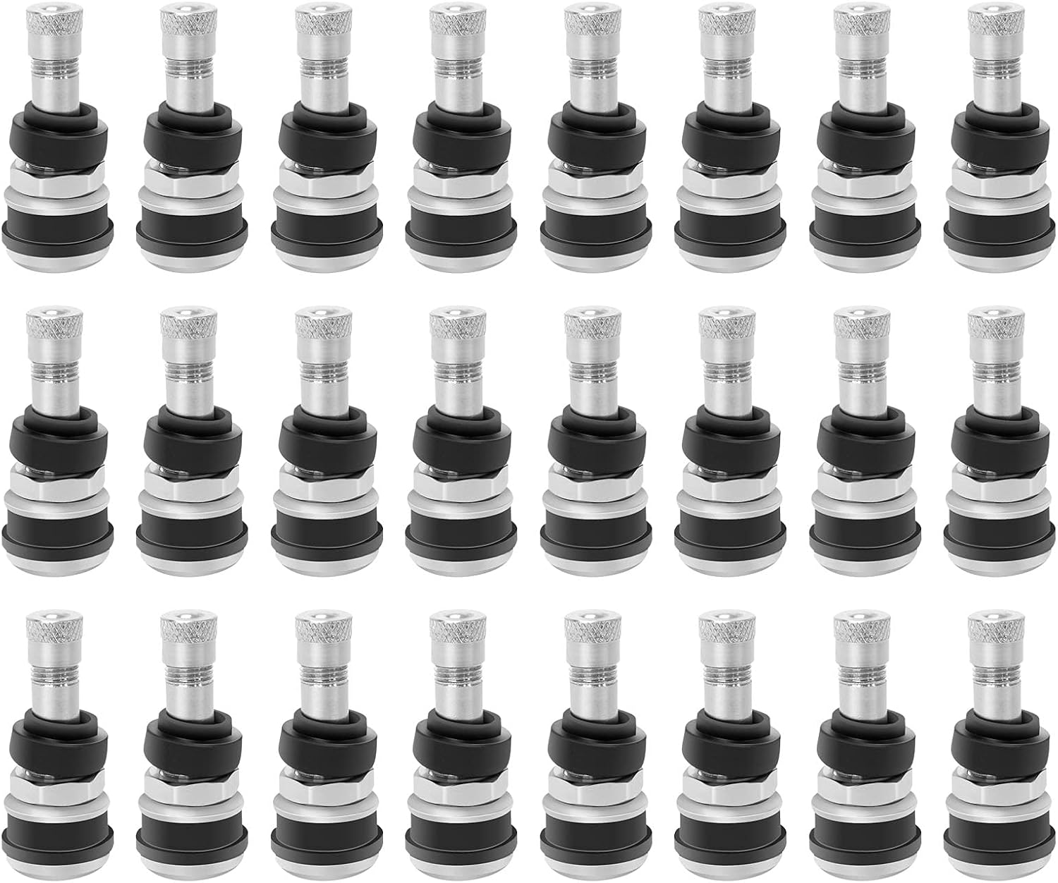 TR416 Metal Valve Stems Outer Mount Fits .453" & .625" Rim Holes Long 1 1/2", Silver (24 PCS)