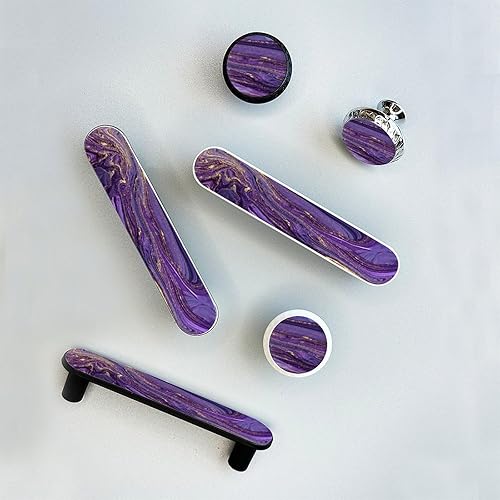 Miniatura 4 de Paquete de 4 manijas de mármol morado para gabinetes de 3-34 pulgadas (3.780 in) entre agujeros plateados, tiradores de cajón únicos para cajones de
