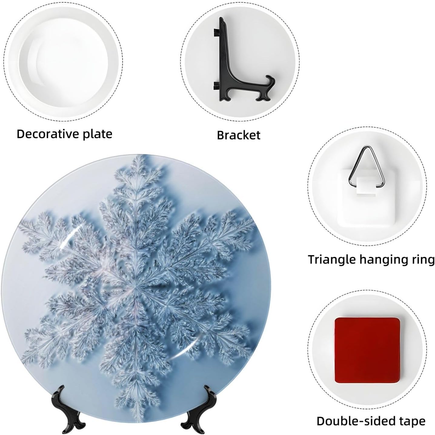 Decorative Plate 10in Bone China Dessert Plates with Display Stand Ceramic Ornament Ceramic Transparent snowflake Decorative Plates Art Crafts Porcelain Plate for Home Club Living Room