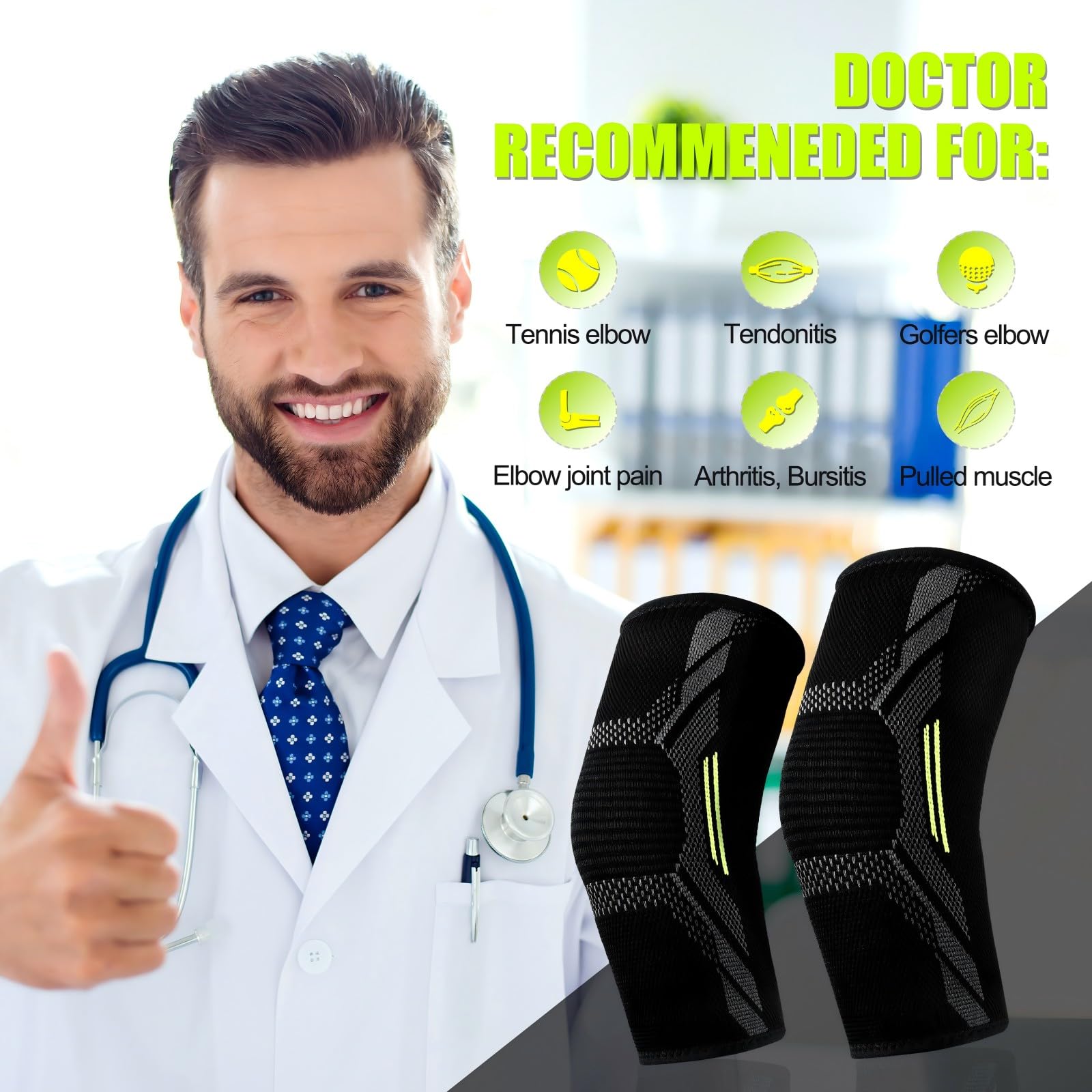 Ellenbogenbandage, Kompressionsbandage für Tennis, Herren und Damen, 1 Paar, Armstützbandage, Unterarm, Schmerzlinderung, Pads für Sehnenentzündung, Tennisgolfer, Ellenbogenbehandlung, Arthritis,
