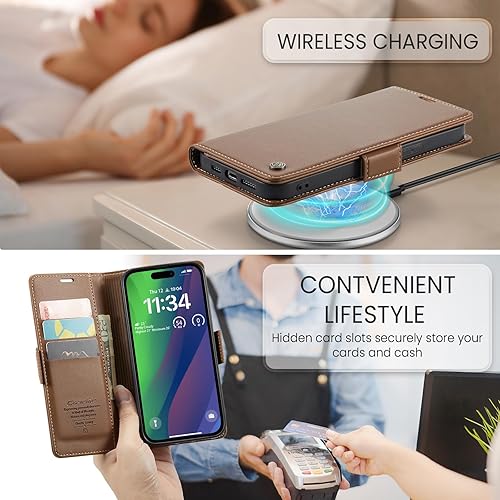 Miniatura 5 de Funda para iPhone 15, bloqueo RFID Funda de piel sintética con tarjetero y soporte para tarjetas, funda a prueba de golpes para iPhone 15 (6.1