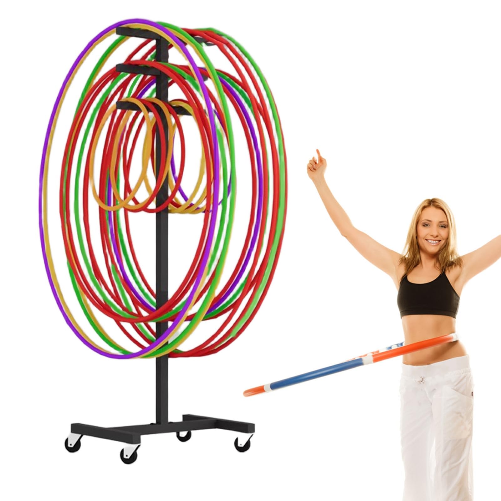 ZIMGOD Movable Storage Holder for Hula Hoop/Fitness Hoop/Jump Rope, Iron Exercise Hoop Organizer Cart, Hula Hoop Stand Rack for Gym Campus Living Room