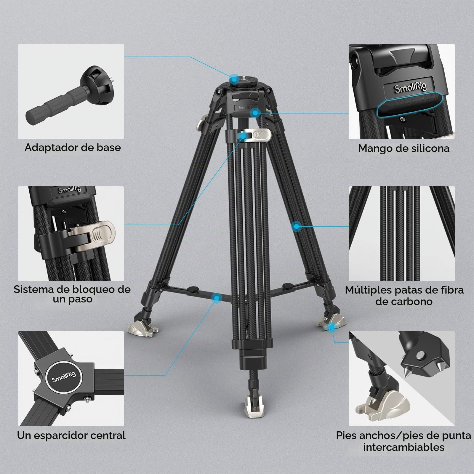 SMALLRIG 72" Trípode de Fibra de Carbono, Trípode de Video de 32" - 72" con Sistema de Bloqueo de un Solo Paso, para MFT (501PL) y Cámaras, con Tazón de 75mm, MAX Carga 25kg / 55lbs - 4167
