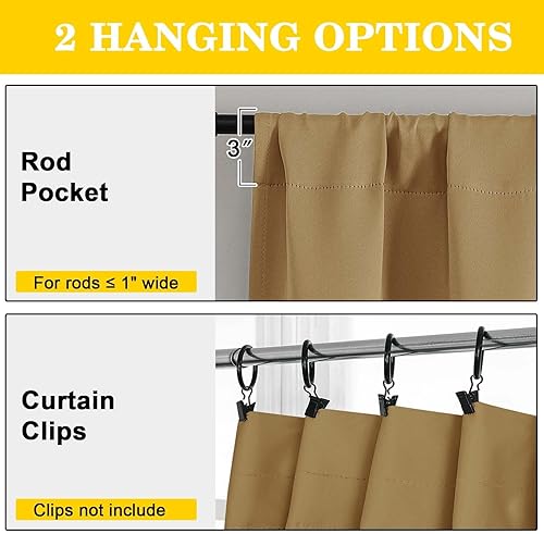 Miniatura 4 de Juego de 2 paneles de cortinas opacas doradas de 84 pulgadas de largo, con aislamiento térmico suave y sólido, para oscurecer la habitación, 84